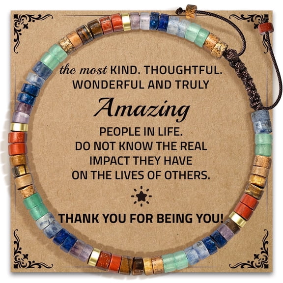 KLL Thank You Gifts for Women Men - Natural Rainbow Stone Bracelet for Appreciation Teacher Gifts Gratitude Gifts for Friends Retirement Gifts for Coworker Mom Dad Wife Aunt Bestie Sister Leader