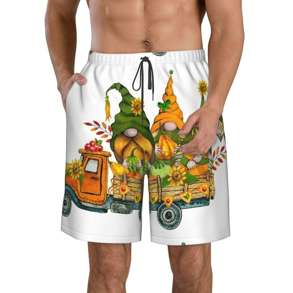 KLL Thanksgiving Truck Men's Casual Summer Beach Shorts Hawaiian Shorts with Pockets-Large