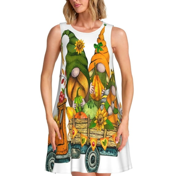 KLL Thanksgiving Truck Pattern Womens Summer Dresses 2025,Loose Round Neck Sleeveless Sundresses Tank Dresses with Pockets