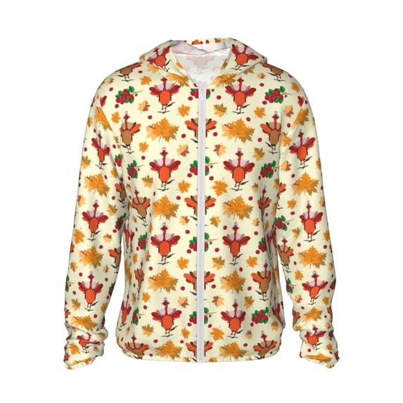 KLL Thanksgiving Turkeys Print Men's Women’s UPF 50+ Sun Protection Outdoor Hoodie Jacket Long Sleeve Fishing Hiking Performance Shirt- X-Large