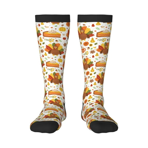 KLL Thanksgiving With Turkey Print Cool Socks Men's Women's Crew Socks Funny Crazy Novelty Stockings