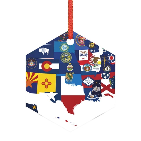 KLL The Map Of United States Pattern Acrylic Christmas Ornaments,1 PCS Xmas Tree Decor with Ribbon 3" Christmas Décor Christmas Pendant for Hanging on Tree & Party Favors-Hexagon