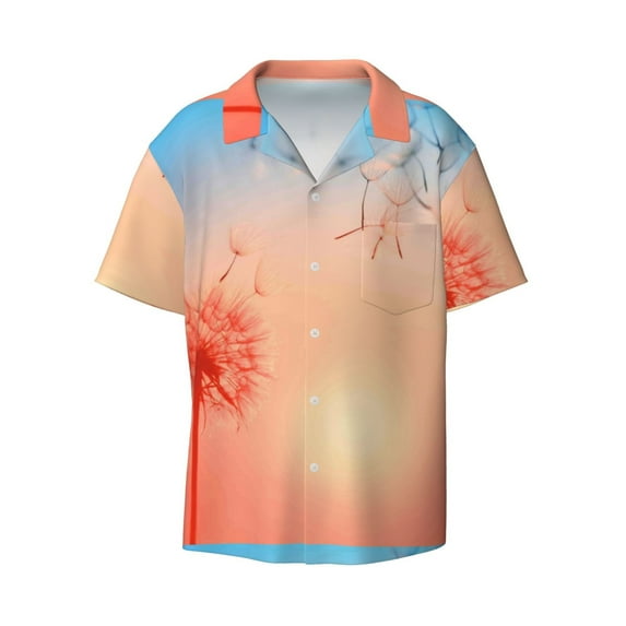KLL The Sunset of Dandelion Print Men's Shirt Short Sleeve Button Down Summer Cuba Beach Shirts- 4X-Large
