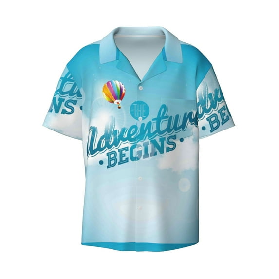 KLL The Travel Adventure Begins Print Men's Shirt Short Sleeve Button Down Summer Cuba Beach Shirts- 4X-Large
