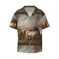 thumbnail image 1 of KLL Three Horses Oil Painting Print Men's Shirt Short Sleeve Button Down Summer Cuba Beach Shirts- Small, 1 of 7
