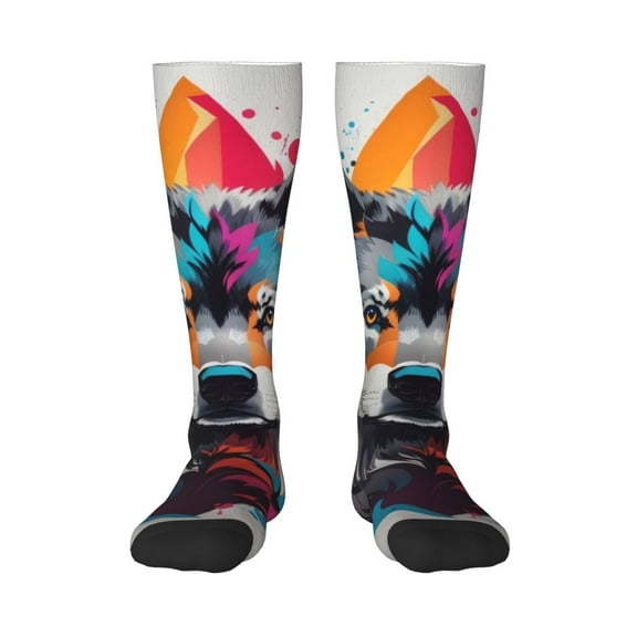 KLL Tie-Dye Wolf Head Print Cool Socks Men's Women's Crew Socks Funny Crazy Novelty Stockings