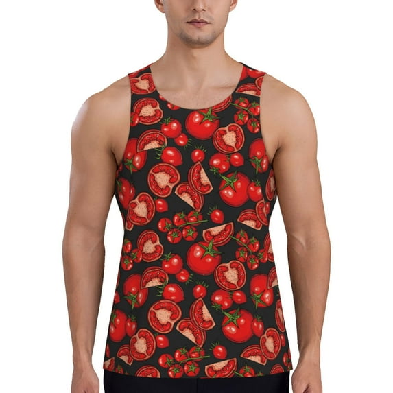 KLL Tomato Print Men's Muscle Gym Workout Stringer Tank Tops Bodybuilding Fitness T-Shirts Tank Tops Men-3X-Large