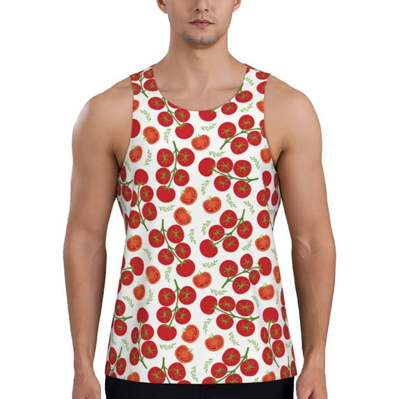 KLL Tomato Print Men's Muscle Gym Workout Stringer Tank Tops Bodybuilding Fitness T-Shirts Tank Tops Men-X-Large