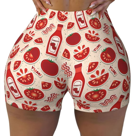 KLL Tomatoes Pattern Workout Shorts for Women Scrunch Short Gym Yoga Running Sport Active Exercise Fitness Shorts