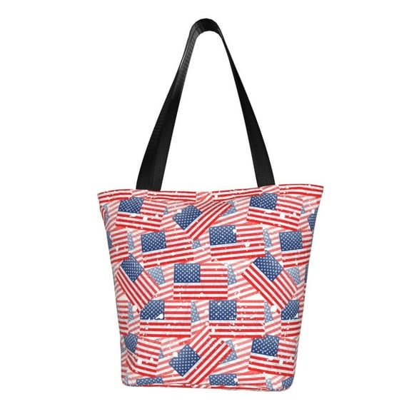 KLL Tote Bag for Women America Flags Print Shopping Grocery Reusable Bags for Office School Shopping Travel