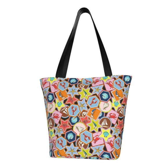 KLL Tote Bag for Women Beach Life Print Shopping Grocery Reusable Bags for Office School Shopping Travel