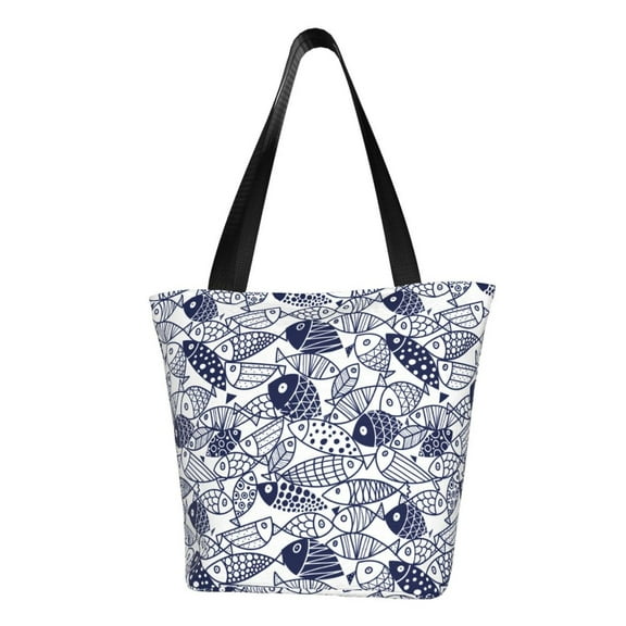 KLL Tote Bag for Women Blue Fish1 Print Shopping Grocery Reusable Bags for Office School Shopping Travel
