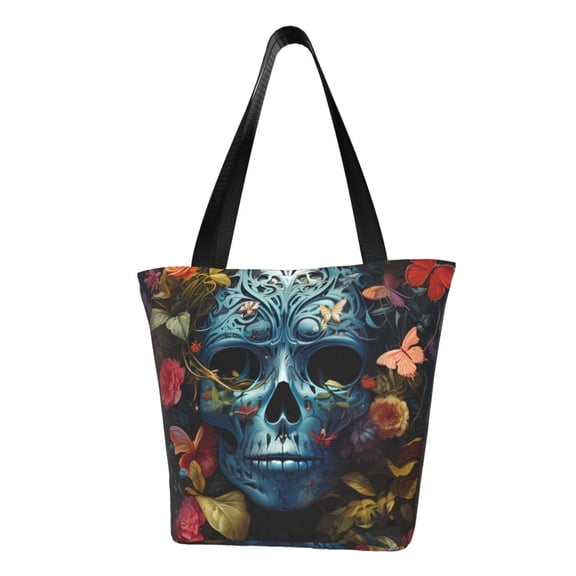 KLL Tote Bag for Women Butterfly Flower Skull A Print Shopping Grocery Reusable Bags for Office School Shopping Travel