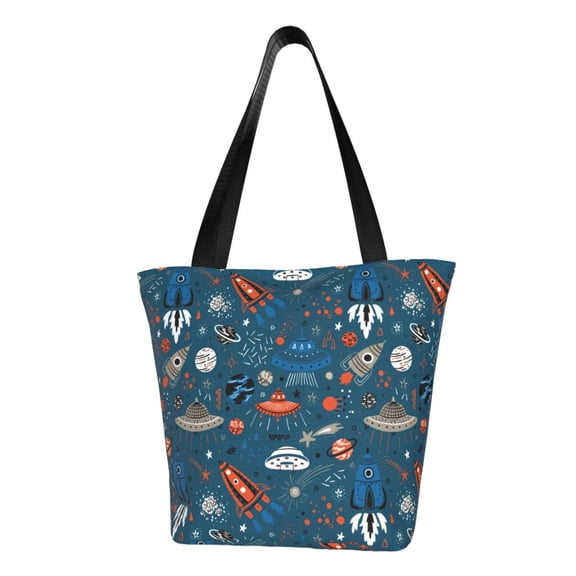 KLL Tote Bag for Women Cartoon Space1 Print Shopping Grocery Reusable Bags for Office School Shopping Travel