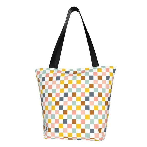 KLL Tote Bag for Women Colorful Checkered 1 Print Shopping Grocery Reusable Bags for Office School Shopping Travel