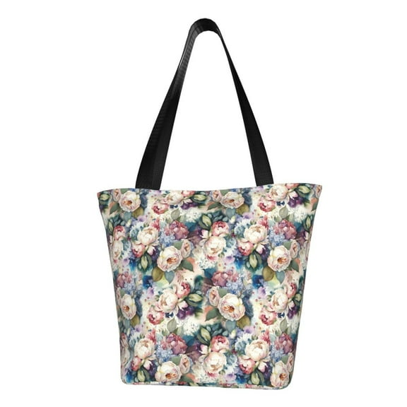 KLL Tote Bag for Women Colorful Flowers Print Shopping Grocery Reusable Bags for Office School Shopping Travel