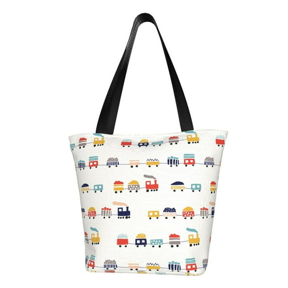KLL Tote Bag for Women Colorful Trains Print Shopping Grocery Reusable Bags for Office School Shopping Travel
