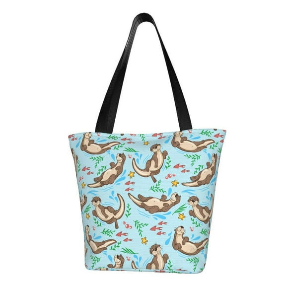 KLL Tote Bag for Women Cute Otters Print Shopping Grocery Reusable Bags for Office School Shopping Travel