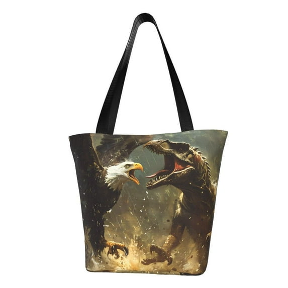 KLL Tote Bag for Women Dinosaur Bald Eagle Print Shopping Grocery Reusable Bags for Office School Shopping Travel