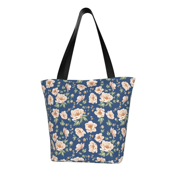 KLL Tote Bag for Women Flower Print Shopping Grocery Reusable Bags for Office School Shopping Travel