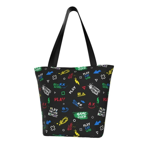 KLL Tote Bag for Women Gamepads Print Shopping Grocery Reusable Bags for Office School Shopping Travel