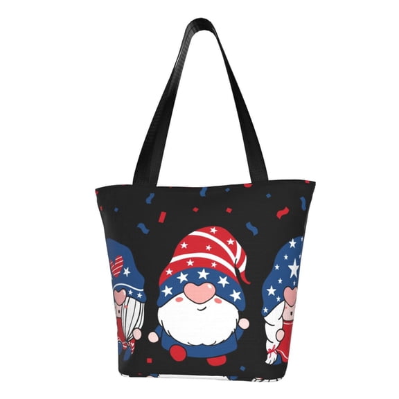 KLL Tote Bag for Women Gnome Independence Day Print Shopping Grocery Reusable Bags for Office School Shopping Travel