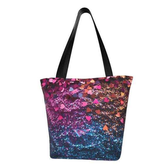 KLL Tote Bag for Women Heart Confetti on Glitter Print Shopping Grocery Reusable Bags for Office School Shopping Travel