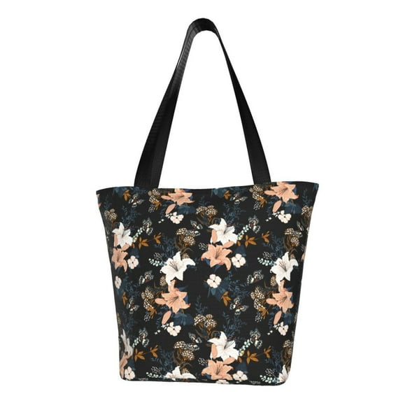 KLL Tote Bag for Women Lilies Flowers Print Shopping Grocery Reusable Bags for Office School Shopping Travel