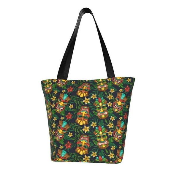 KLL Tote Bag for Women Mask Tropical Flower Print Shopping Grocery Reusable Bags for Office School Shopping Travel