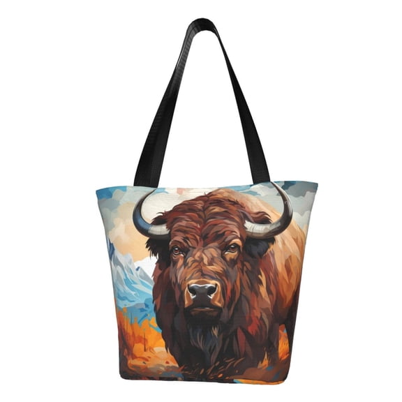 KLL Tote Bag for Women Oil Painting Style Iceberg Yak Print Shopping Grocery Reusable Bags for Office School Shopping Travel