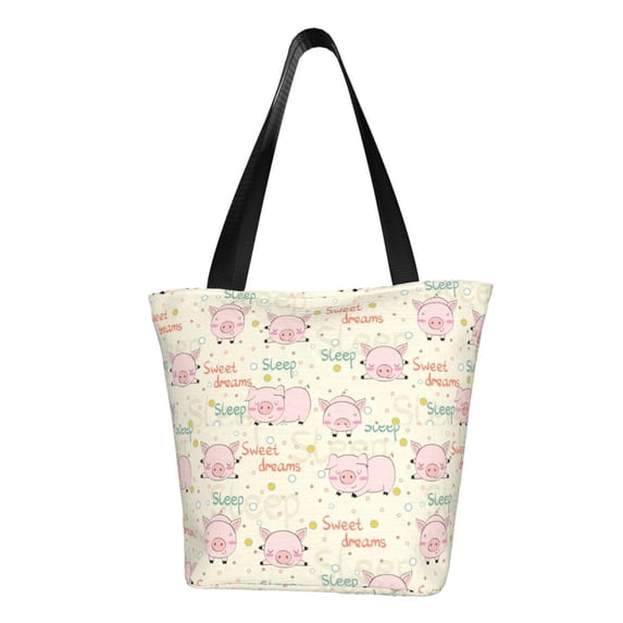 KLL Tote Bag for Women Pigs Sleep Print Shopping Grocery Reusable Bags for Office School Shopping Travel