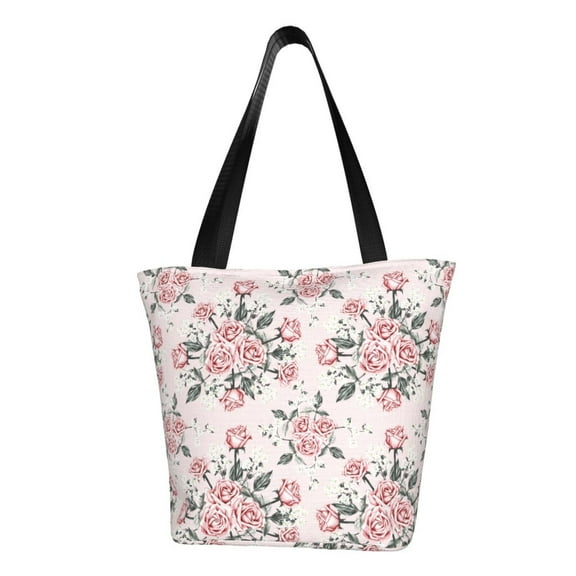 KLL Tote Bag for Women Rose Flowers Print Shopping Grocery Reusable Bags for Office School Shopping Travel