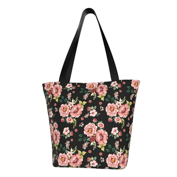 KLL Tote Bag for Women Rose Flowers Print Shopping Grocery Reusable Bags for Office School Shopping Travel