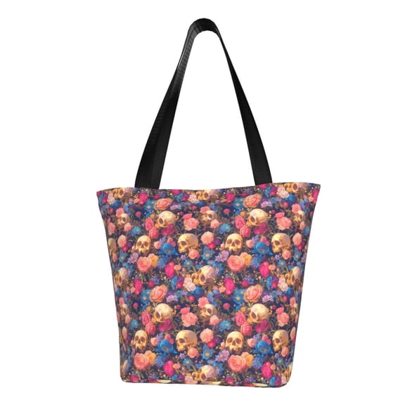 KLL Tote Bag for Women Skull colorful daisy Print Shopping Grocery Reusable Bags for Office School Shopping Travel