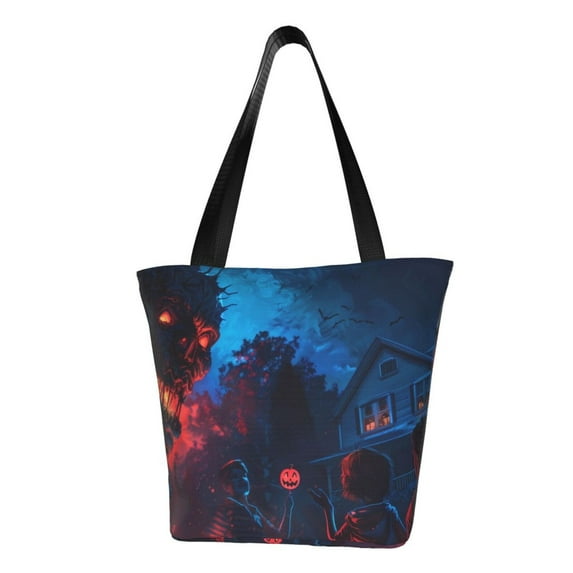 KLL Tote Bag for Women Spooky Halloween Night Scene Print Shopping Grocery Reusable Bags for Office School Shopping Travel
