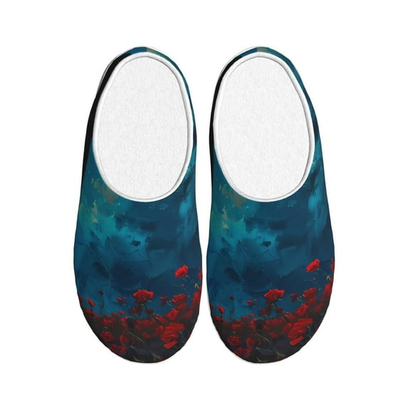 KLL Tower And Red Roses Pattern Adult Unisex Cozy Slippers,Fuzzy Slip-on Slippers TPR Sole Slippers Comfort Plush Home Footwear for Indoor & Outdoor-39/40