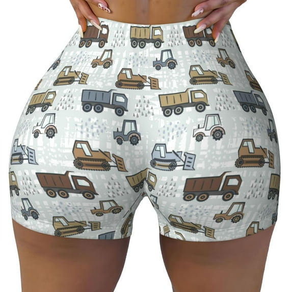 KLL Tractor and Dumper Pattern Workout Shorts for Women Scrunch Short Gym Yoga Running Sport Active Exercise Fitness Shorts