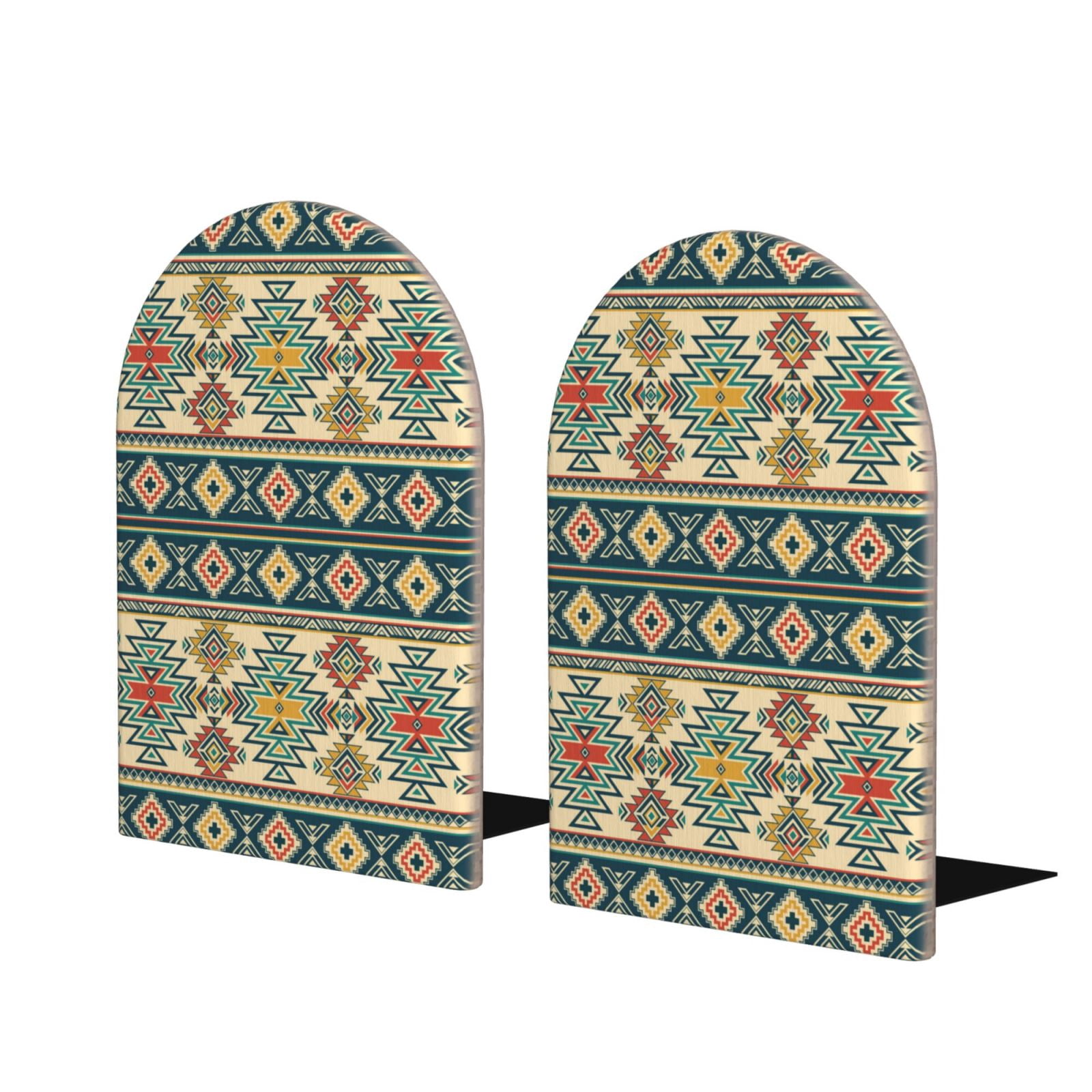 KLL Traditional Tribal Aztec1 Print Wood Book Ends for Shelves,1 Pair ...