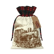 KLL Train for Christmas Gift Bag,Christmas Burlap Goody Gift Bags with Plaid Drawstrings for Xmas Presents Holiday Party Favor Treats Candy-Black