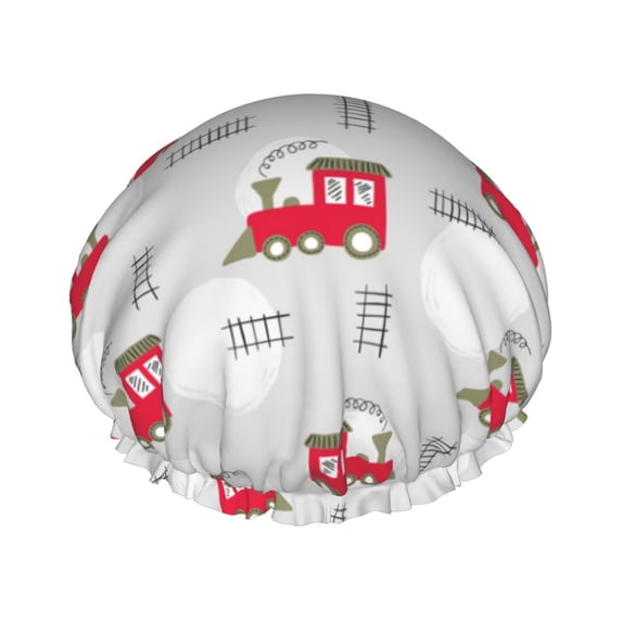 KLL Trains Pattern Shower Cap & Bath Cap for Women,Reversible Oversized Waterproof Shower Caps for all Hair Lengths,Elastic Reusable Bathing Hair Cap