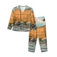 thumbnail image 1 of KLL Tranquil Garden Landscape Print Women's Long Sleeve Pajamas with Pants Sleepwear Loungewear 2 Set-Medium, 1 of 8