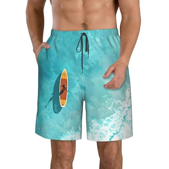 KLL Tranquil Ocean Canoe Journey Men's Casual Summer Beach Shorts Hawaiian Shorts with Pockets-XX-Large
