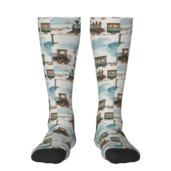 KLL Transport Train Print Cool Socks Men's Women's Crew Socks Funny Crazy Novelty Stockings