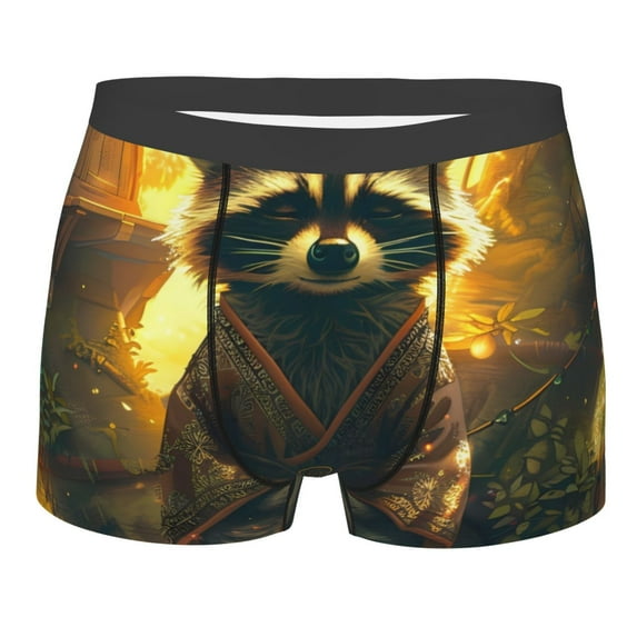 KLL Tree Meditating Raccoon Men's Cotton Boxer Briefs Underwear-X-Large
