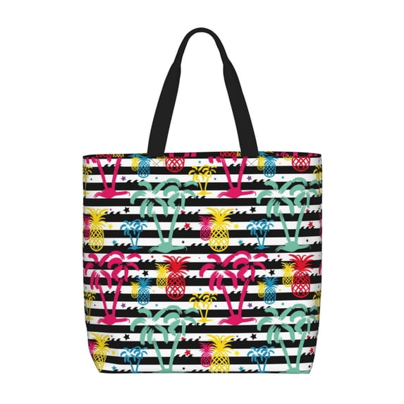 KLL Trendy Colorful Pineapples Pattern Aesthetic Tote Bag for Women Beach Bag Shopping Bags Shoulder Bag Reusable Grocery Bags