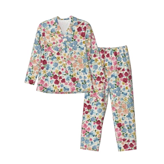 KLL Trendy Floral Design Sleepwear Mens Flannel Pajamas,Long Cotton Pj Set