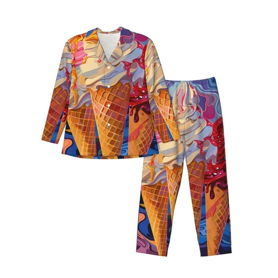 KLL Trio Of Dripping Cones Sleepwear Mens Flannel Pajamas,Long Cotton Pj Set