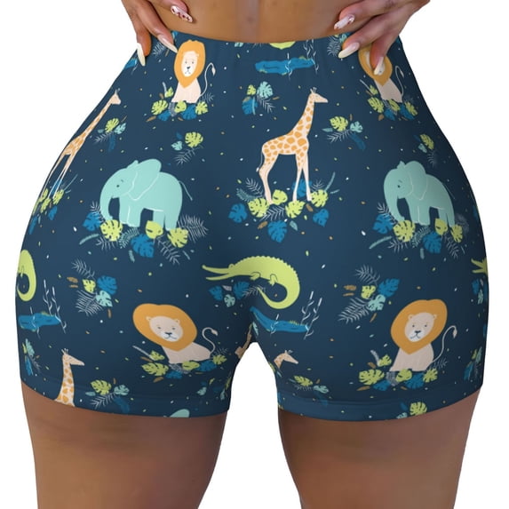 KLL Tropical Animals Pattern Workout Shorts for Women Scrunch Short Gym Yoga Running Sport Active Exercise Fitness Shorts