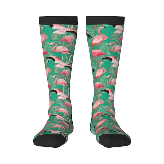 KLL Tropical Flamingo Print Cool Socks Men's Women's Crew Socks Funny Crazy Novelty Stockings