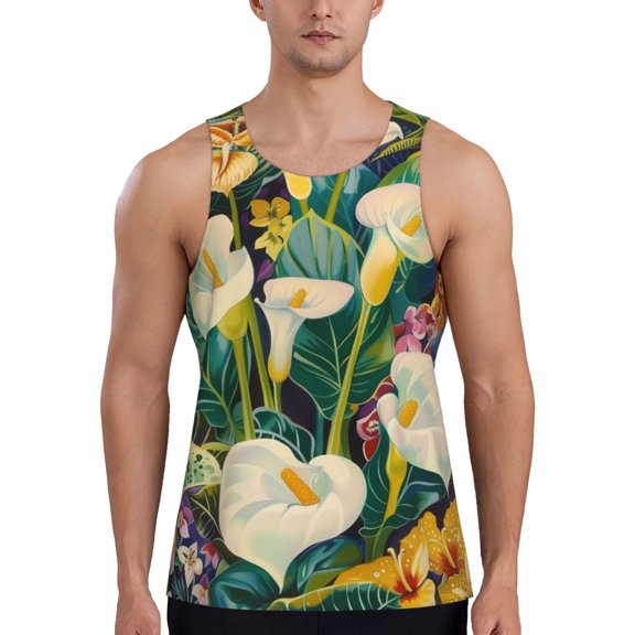 KLL Tropical Floral Jungle Print Men's Muscle Gym Workout Stringer Tank Tops Bodybuilding Fitness T-Shirts Tank Tops Men-XX-Large